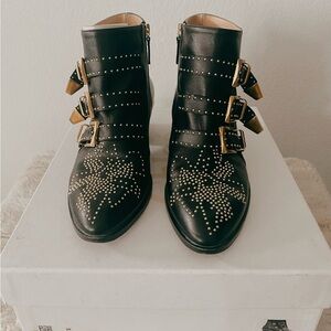 Chloe Black Ankle Boots with Gold Studs